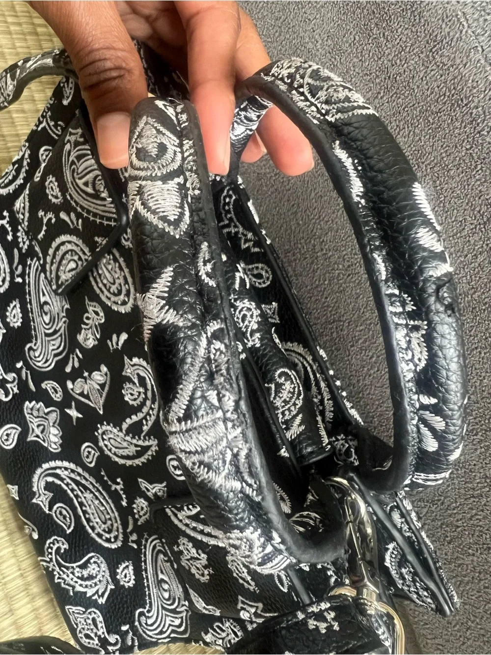 Brandon Blackwood Black & White Paisley Top-Handle Satchel